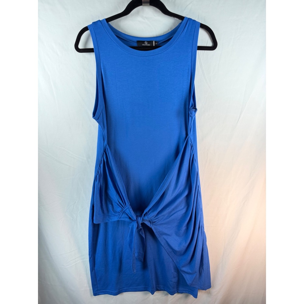 Lillusory Womens Royal Blue Sleeveless Tie Front Ruched Mini Dress Size L NWT